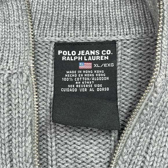 Ralph Lauren Polo Jeans Co Men’s Gray Knit Sweater Flag Logo 1/4 Zip Sz XL - Picture 3 of 9
